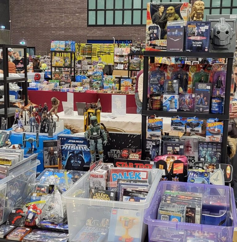 Doctor Who and Star Wars merchandise display
